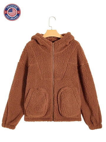 Women's fleece oversized zip-up winter jacket