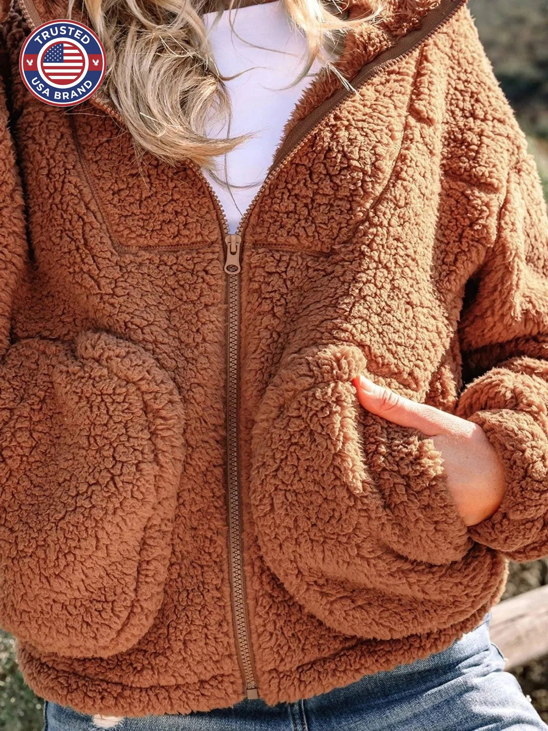 Women's fleece oversized zip-up winter jacket