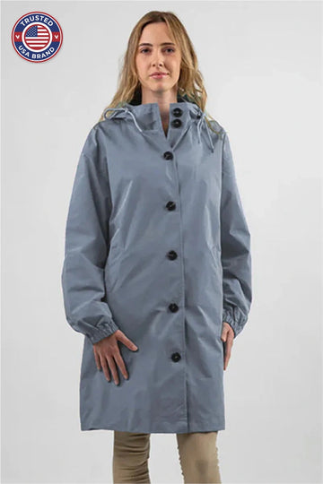 Women's button-front hooded knee winter parka with elasticated cuffs - Cherry Red