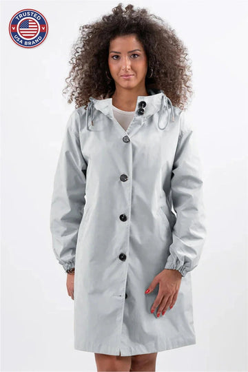 Women's button-front hooded knee winter parka with elasticated cuffs - Cherry Red