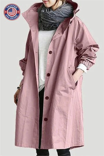 Women's button-front hooded knee winter parka with elasticated cuffs - Cherry Red