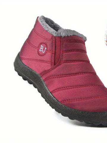 Women's padded faux fur winter snow boots in Burgundy