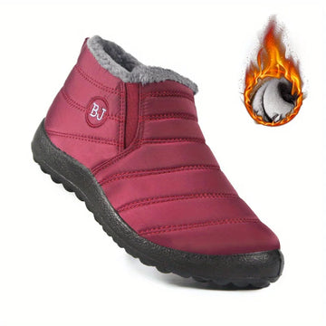 Women's padded faux fur winter snow boots in Burgundy