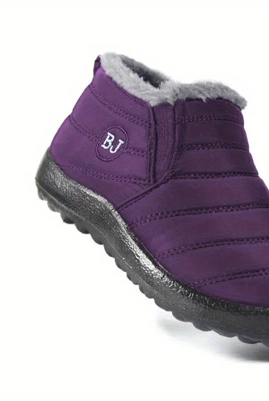Women's padded faux fur winter snow boots in Purple