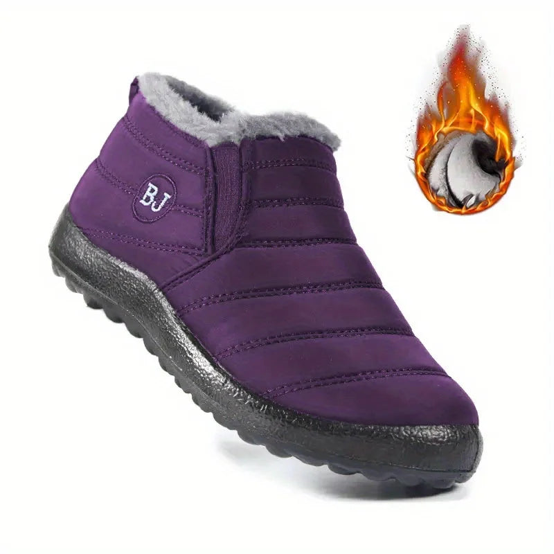 Women's padded faux fur winter snow boots in Purple
