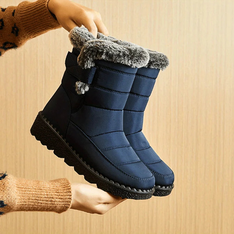 Women's plush-lined ankle winter snow boots in Blue