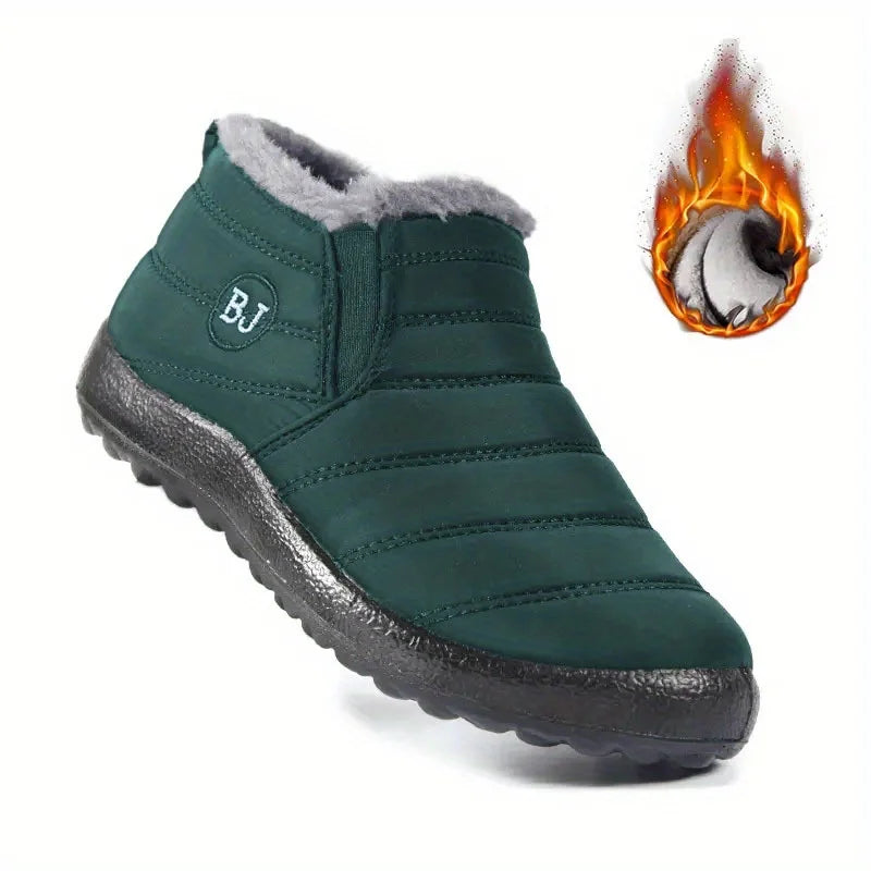Women's plush lined ankle winter boots in Dark Green