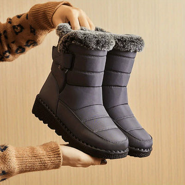 Women's plush-lined ankle winter snow boots in Grey