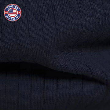 Women's ribbed stand collar winter half zip sweater with small chest emblem - Blue