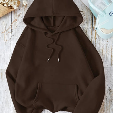 Women's comfy winter hoodie with drawstring neckline in Coffee