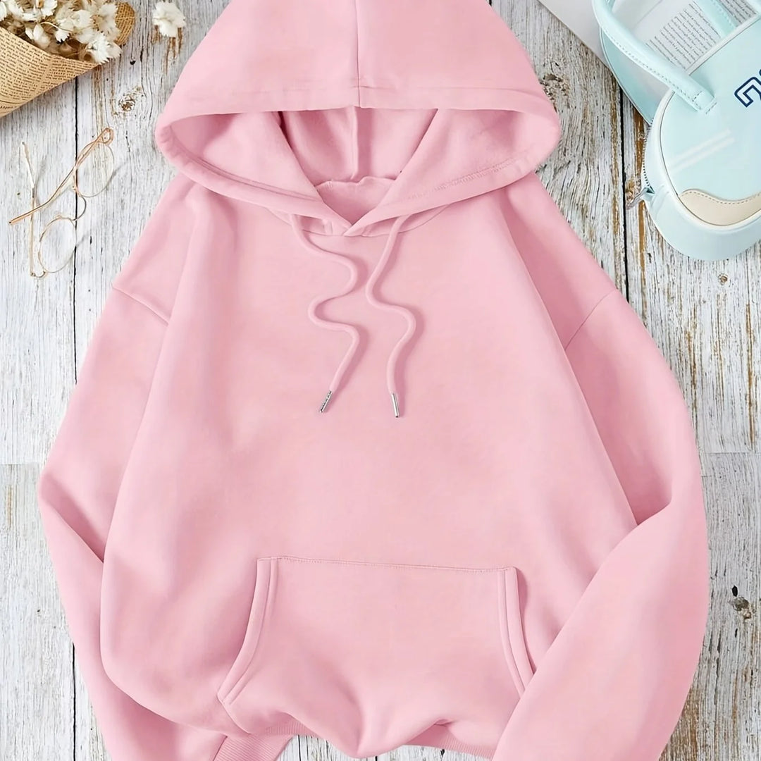 Women's comfy winter hoodie with drawstring neckline in Pink