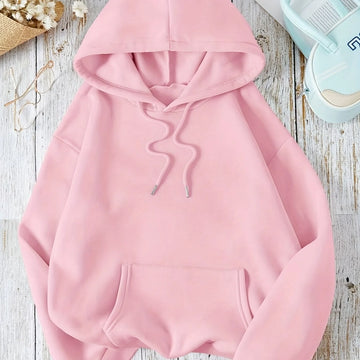 Women's comfy winter hoodie with drawstring neckline in Pink