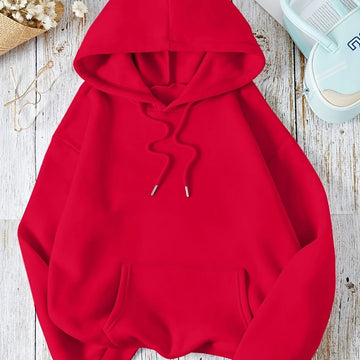 Women's comfy winter hoodie with drawstring neckline in Red