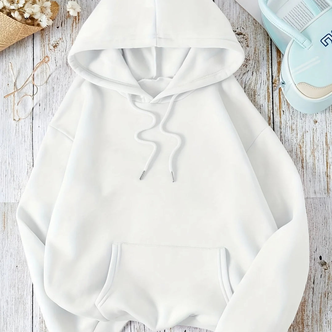 Women's comfy winter hoodie with drawstring neckline in White