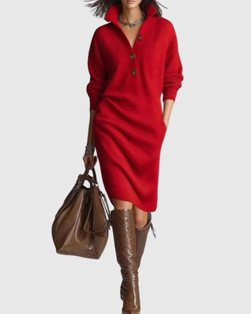 Women's ribbed button-front collared winter sweater dress