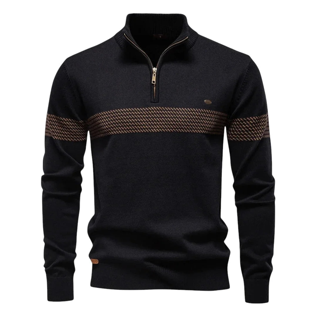 Women's striped knit stand collar winter half zip sweater - Blue
