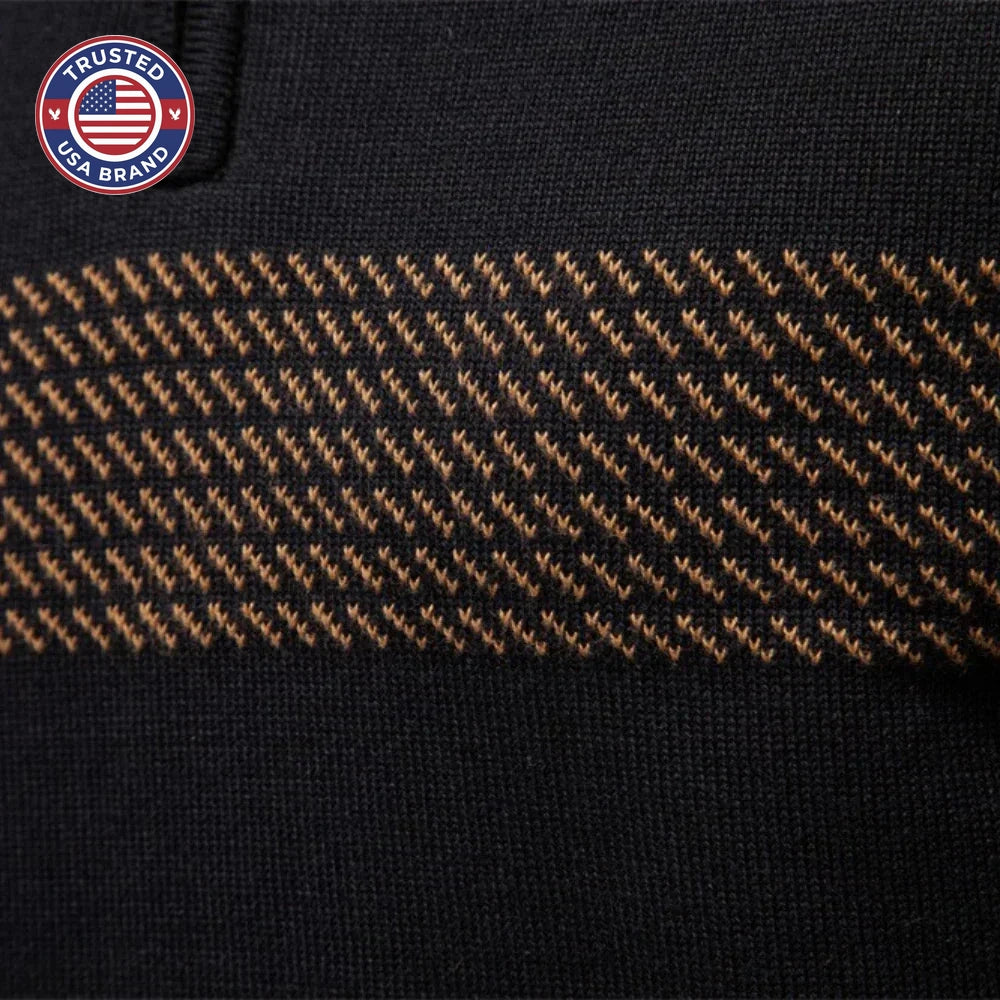 Women's striped knit stand collar winter half zip sweater - Blue