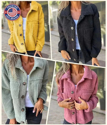 Women's quilted winter puffer jacket, button-down with chest pockets