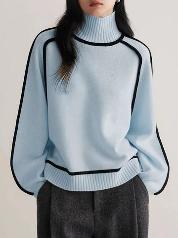 Women's winter roll neck sweater, soft and warm in Blue
