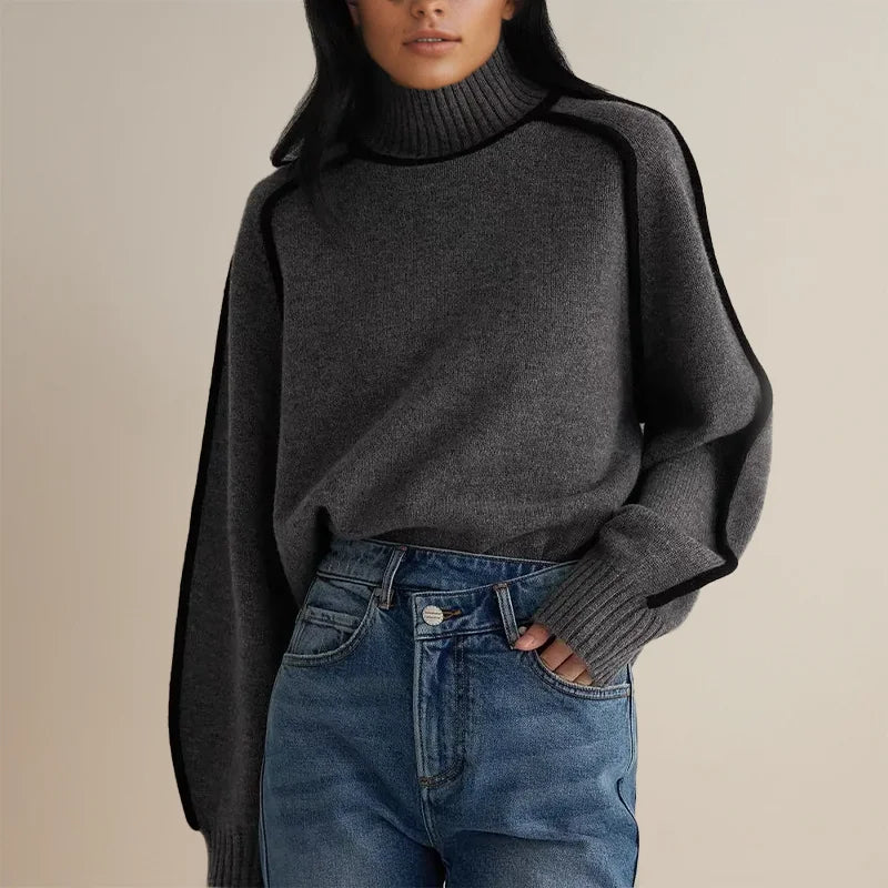 Women's winter roll neck sweater, soft and warm in Gray