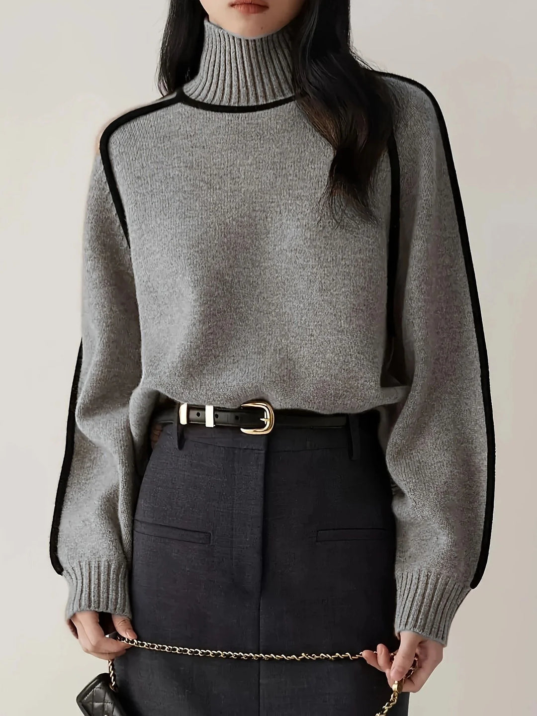 Women's winter roll neck sweater, soft and warm in Light gray