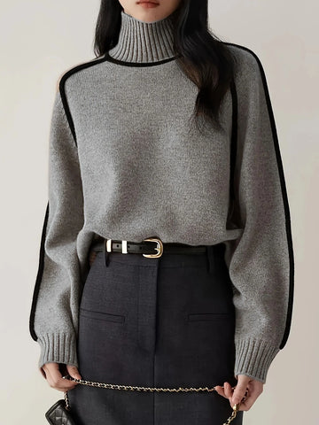 Women's winter roll neck sweater, soft and warm in Light gray