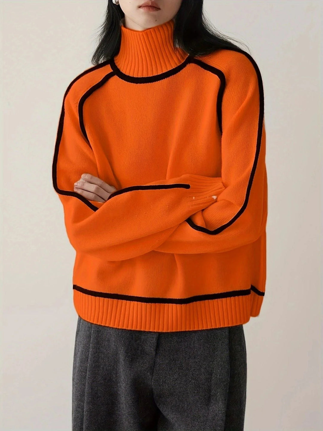 Women's winter roll neck sweater, soft and warm in Orange