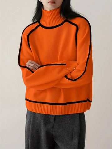 Women's winter roll neck sweater, soft and warm in Orange