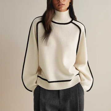 Women's winter roll neck sweater, soft and warm in White