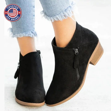 Women's suede side zip ankle winter boots with decorative stitching - Blue