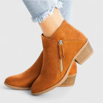 Women's suede side zip ankle winter boots with decorative stitching - Blue