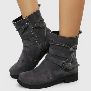 Women's suede side zip ankle winter boots with buckle strap - Green