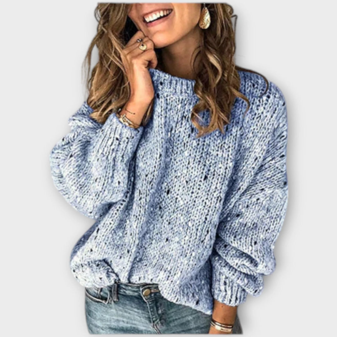 Women's flecked knit crew neck winter sweater - Beige