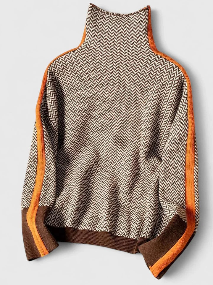 Women's herringbone knit winter roll neck sweater - Orange