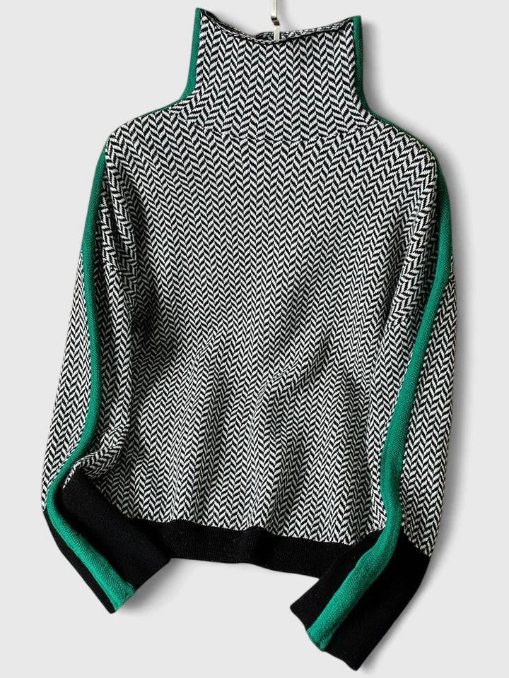 Women's herringbone knit winter roll neck sweater - Orange