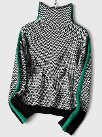 Women's herringbone knit winter roll neck sweater - Orange