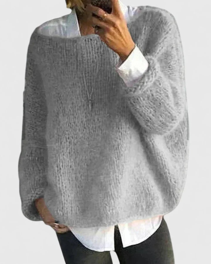 Women's knit crew neck winter sweater - Pink