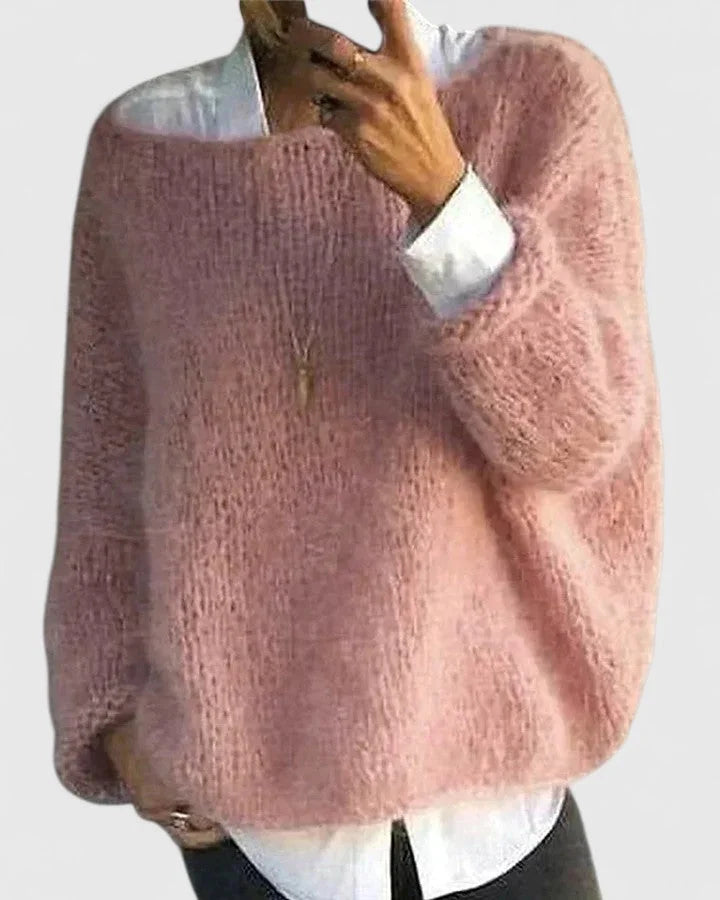 Women's knit crew neck winter sweater - Pink
