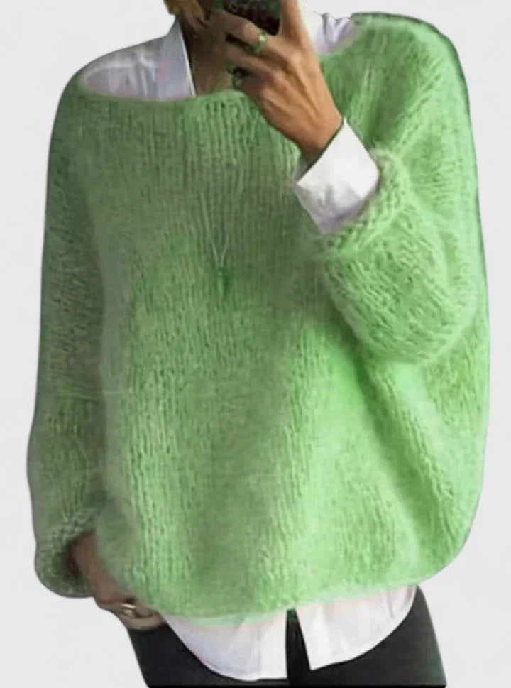 Women's knit crew neck winter sweater - Pink