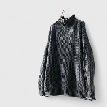 Women's knit winter roll neck sweater with popcorn texture - Red