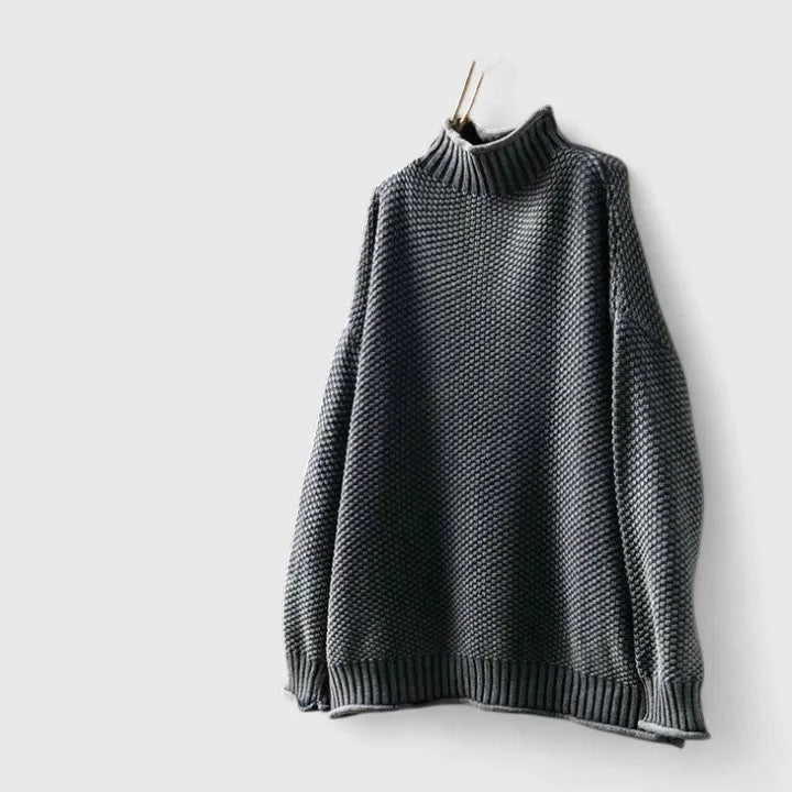 Women's knit winter roll neck sweater with popcorn texture - Red