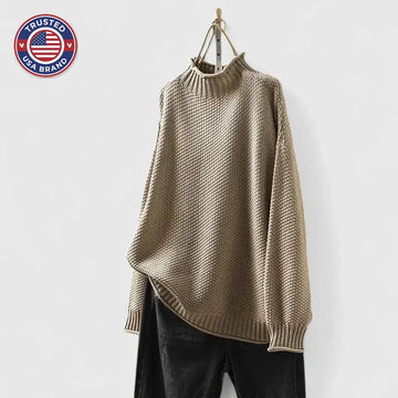 Women's knit winter roll neck sweater with popcorn texture - Red