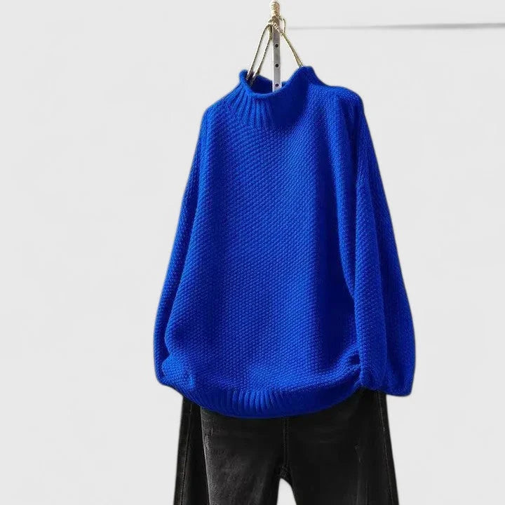 Women's knit winter roll neck sweater with popcorn texture - Red