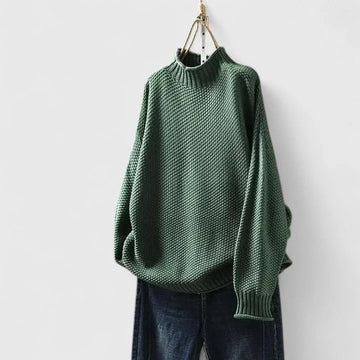 Women's knit winter roll neck sweater with popcorn texture - Red