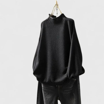 Women's knit winter roll neck sweater with popcorn texture - Red