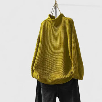 Women's knit winter roll neck sweater with popcorn texture - Red