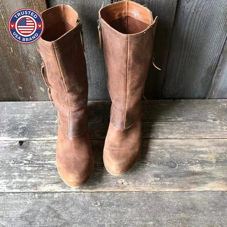 Women's suede side zip heeled winter boots with front zipper - Brown