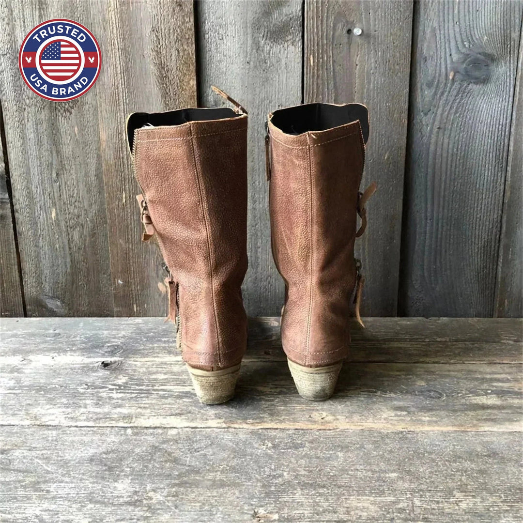 Women's suede side zip heeled winter boots with front zipper - Brown