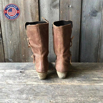 Women's suede side zip heeled winter boots with front zipper - Brown