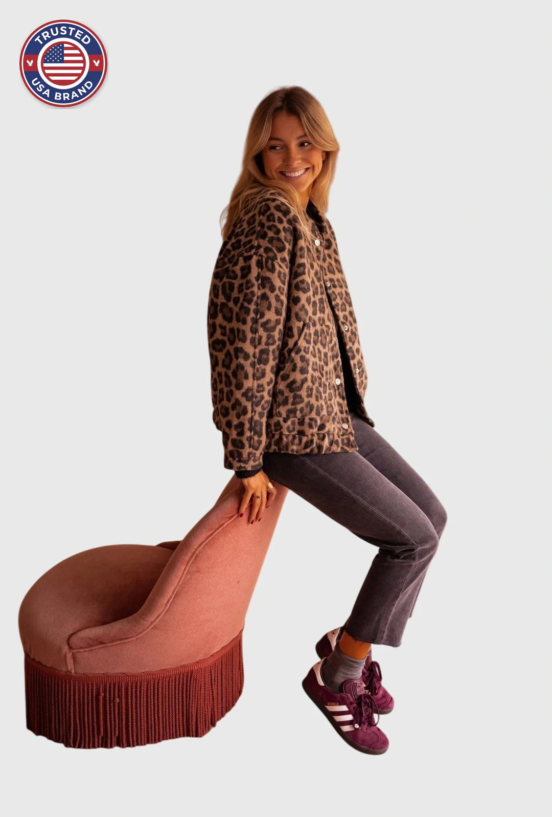 Women's leopard button-front collared winter jacket - Leopard